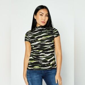 DKNY Tiger Stripe Ribbed Mock Neck Top – Y2K Stretch – XL – NWT
